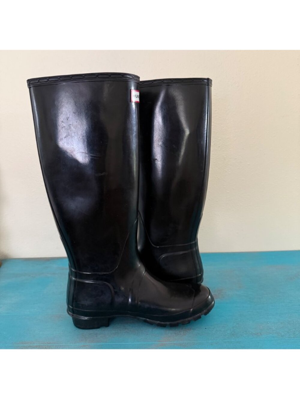 Hunter Women's Original Tall Gloss Rain Boots in Black Size 9 - Picture 6 of 10